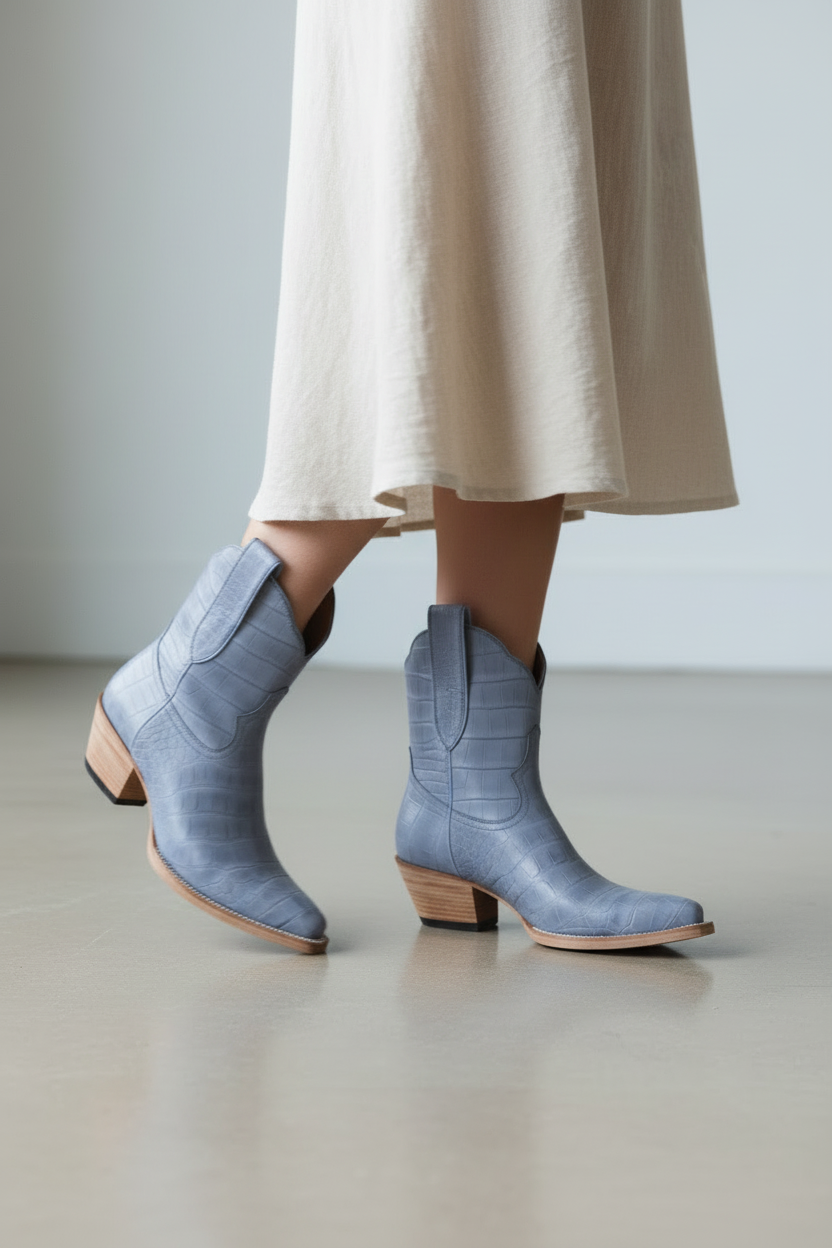 The Payton Boot — Denim Blue Alligator — Atelier detail view 7, hand-lasted premium calfskin