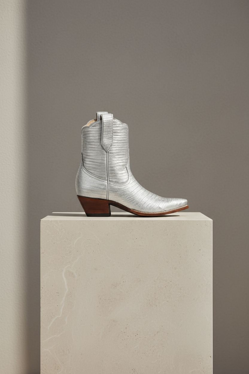 The Payton Boot — Silver Metallic Lizard — Hand-lasted luxury boot in premium calfskin, crafted by Heirloom Field atelier