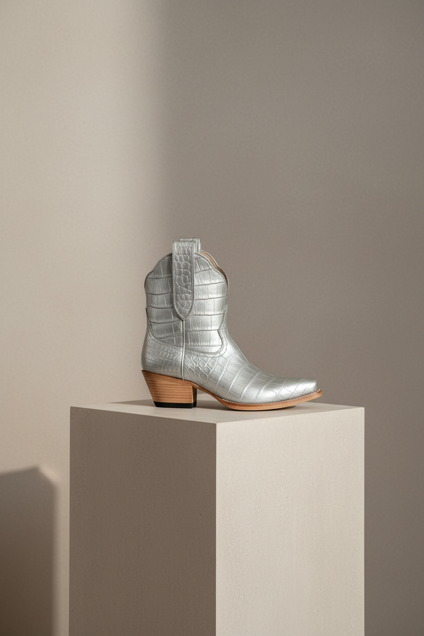 The Payton Boot — Silver Metallic Alligator — Hand-lasted luxury boot in premium calfskin, crafted by Heirloom Field atelier