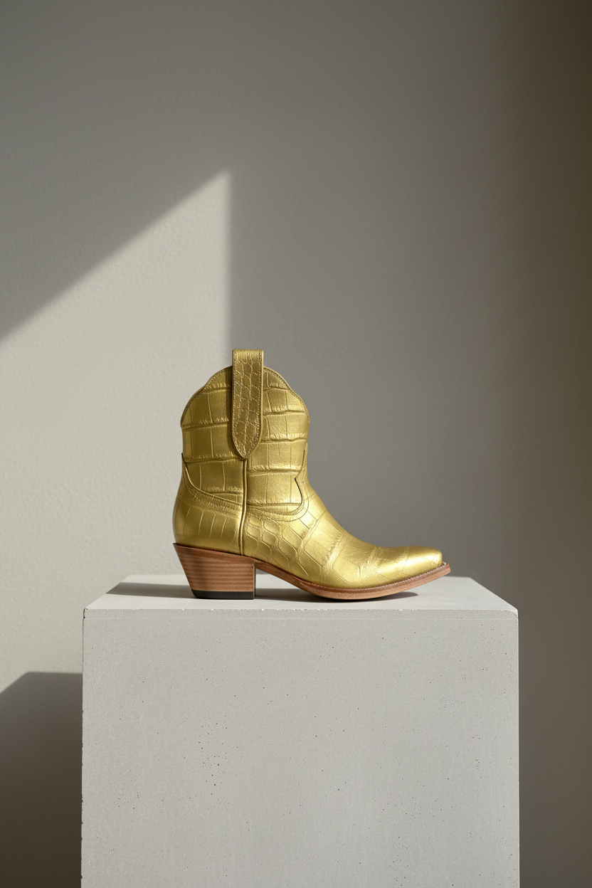The Payton Boot — Gold Metallic Alligator — Hand-lasted luxury boot in premium calfskin, crafted by Heirloom Field atelier