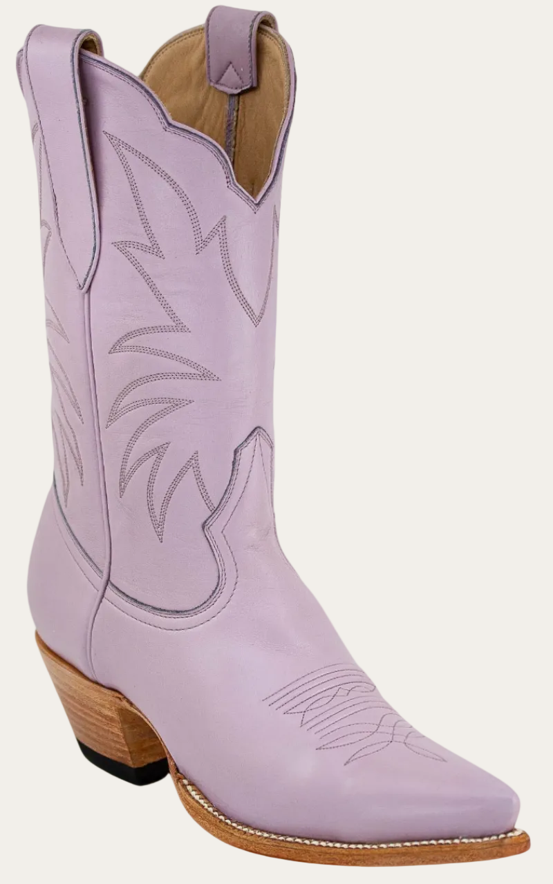 Lavender cowboy boot on a white background
