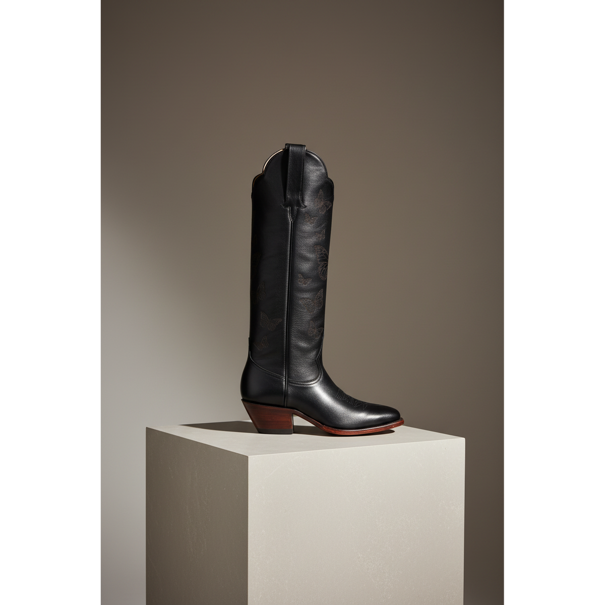 Black Butterfly tall western boot with tonal butterfly details