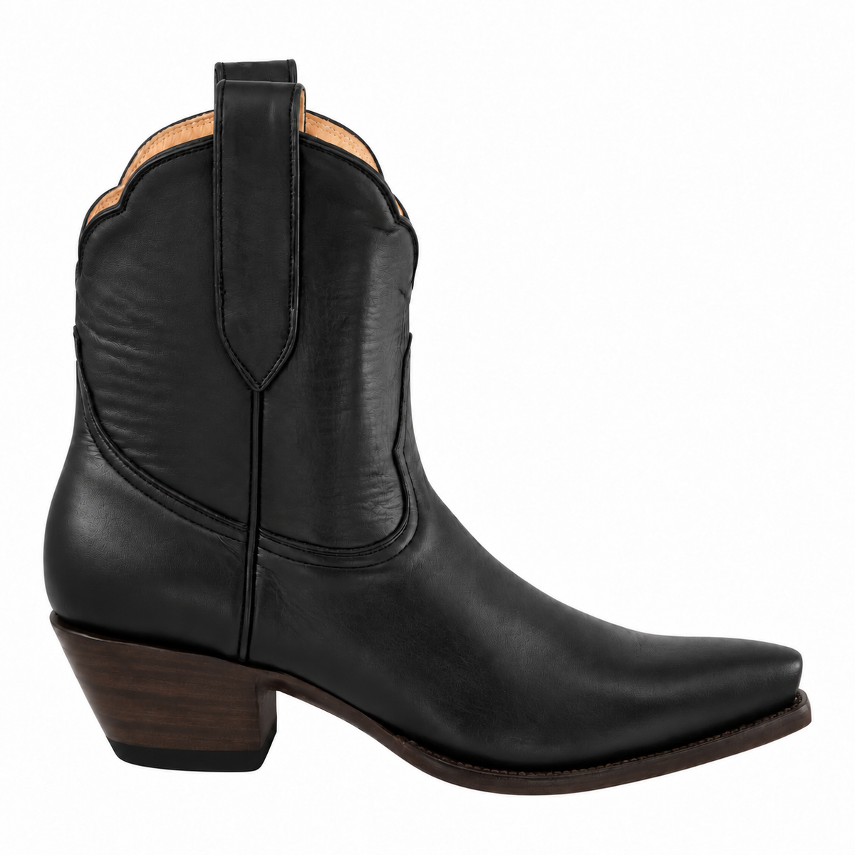 Black Payton boot with espresso-finished heel and sole, 90-degree side view on white.