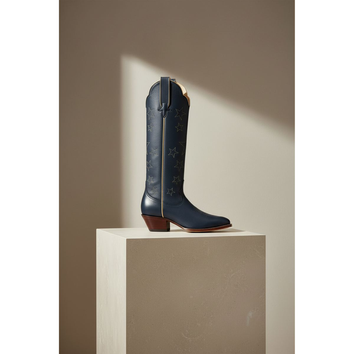 The Star Boot, Gold — Detail view of premium calfskin texture and tonal stitching