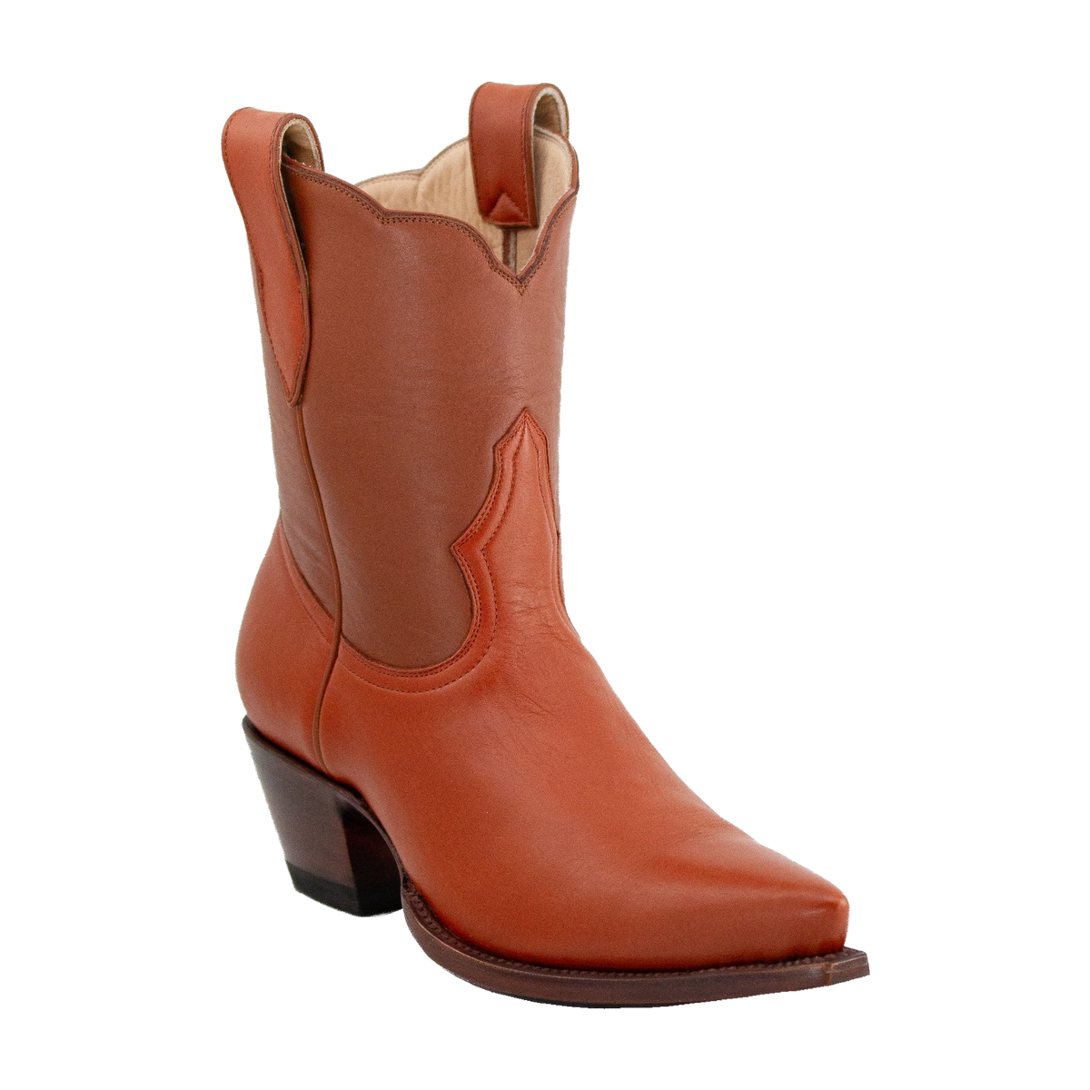Two-tone Payton boot in chestnut and cognac, front three-quarter view.