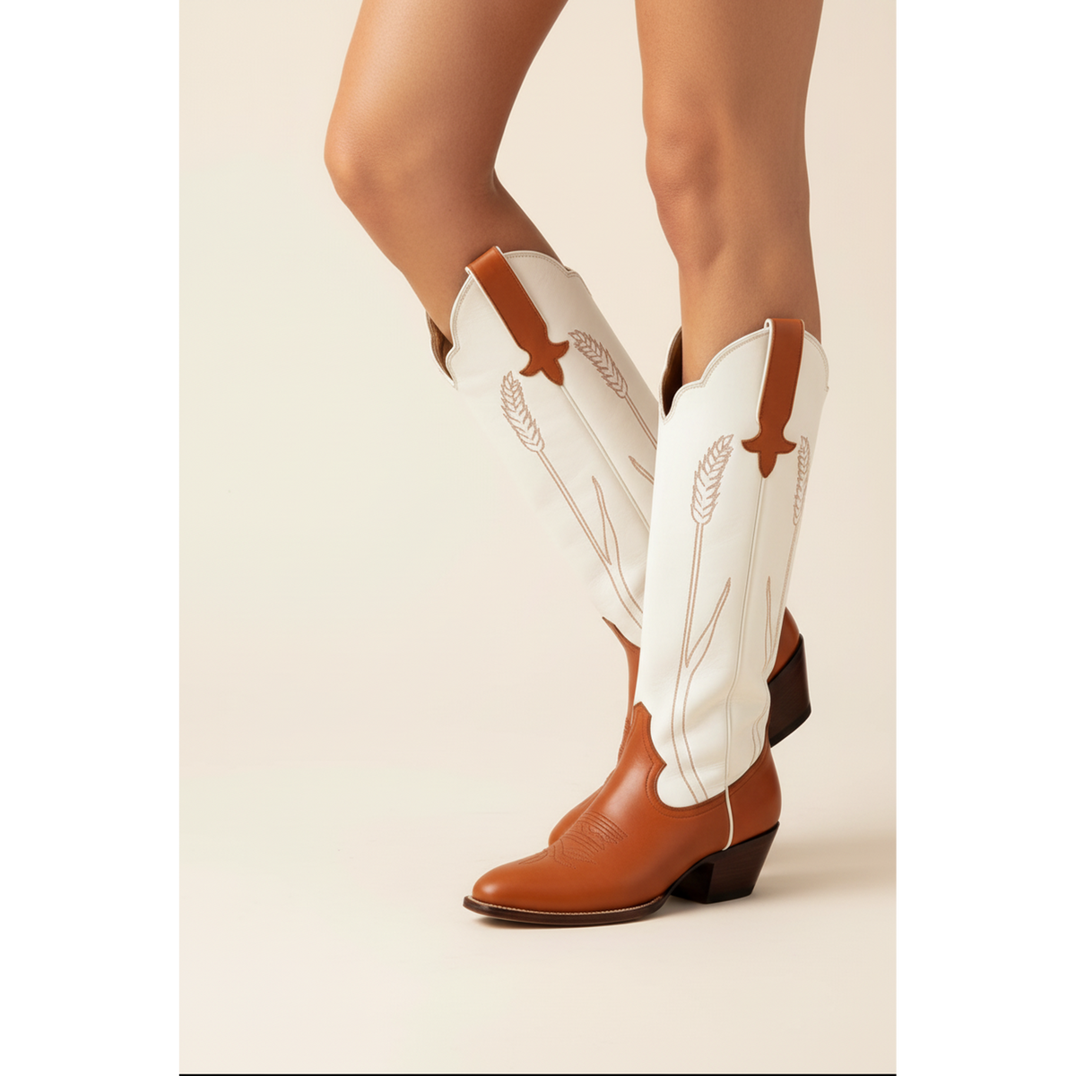 Chestnut and Bone Wheat boots worn with bare legs