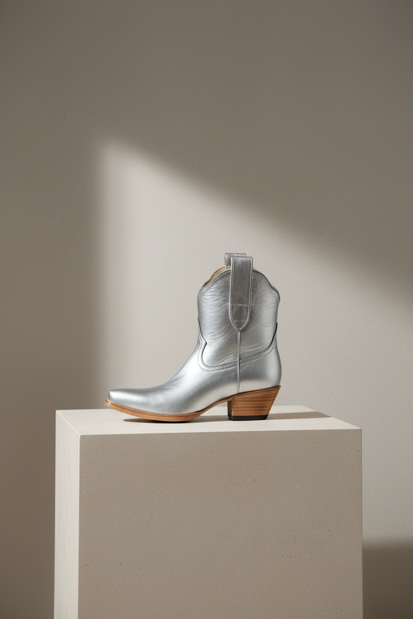 The Payton Boot — Silver Metallic — Atelier detail view 4, hand-lasted premium calfskin