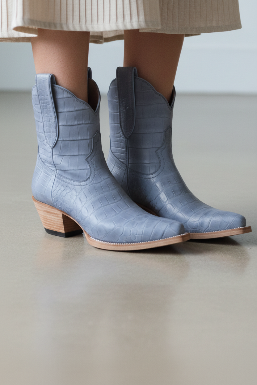 The Payton Boot — Denim Blue Alligator — Atelier detail view 6, hand-lasted premium calfskin