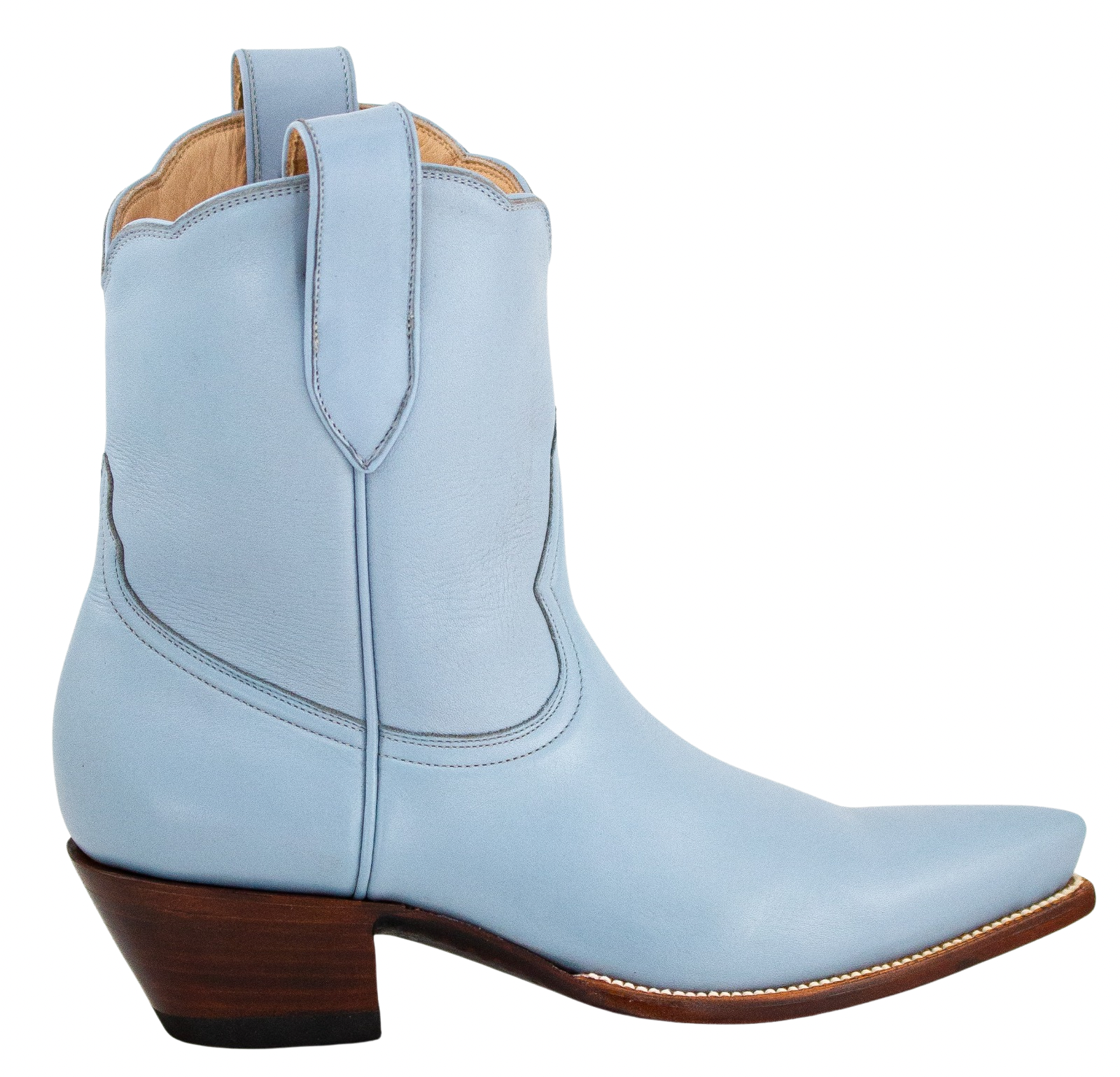 Powder Blue Cowgirl Boot, Shorty, Shortie, Short, Scalloped Edge, Feminine, Cowboy Boot, Short Mid-Calf Midi Boot, Modern Luxury Cowgirl Boot