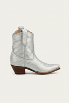 Silver lizard cowgirl cowboy  shorty boot with brown sole on a white background