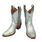 Pair of silver luxury cowgirl cowboy boots on a white background