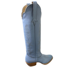Powder Blue Bluebonnet tall western boot, back and side view