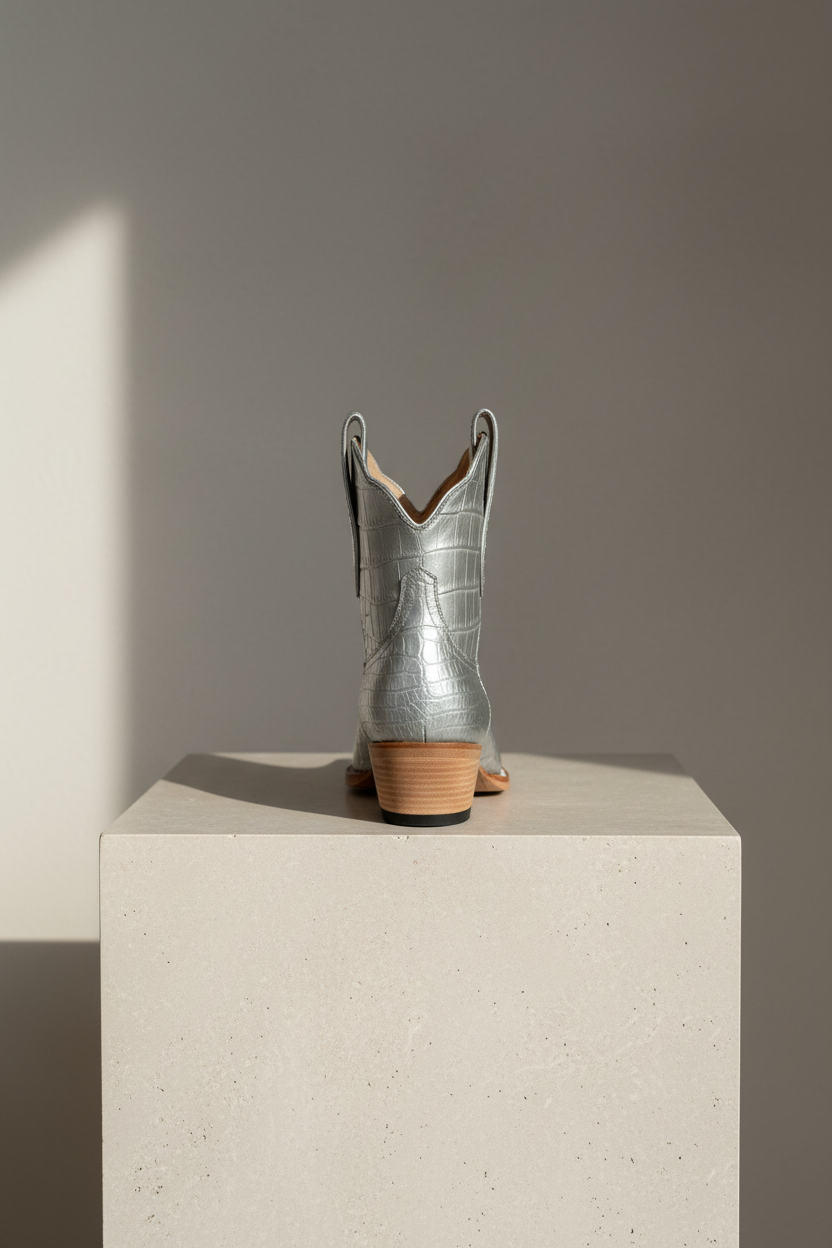 The Payton Boot — Silver Metallic Alligator — Atelier detail view 4, hand-lasted premium calfskin