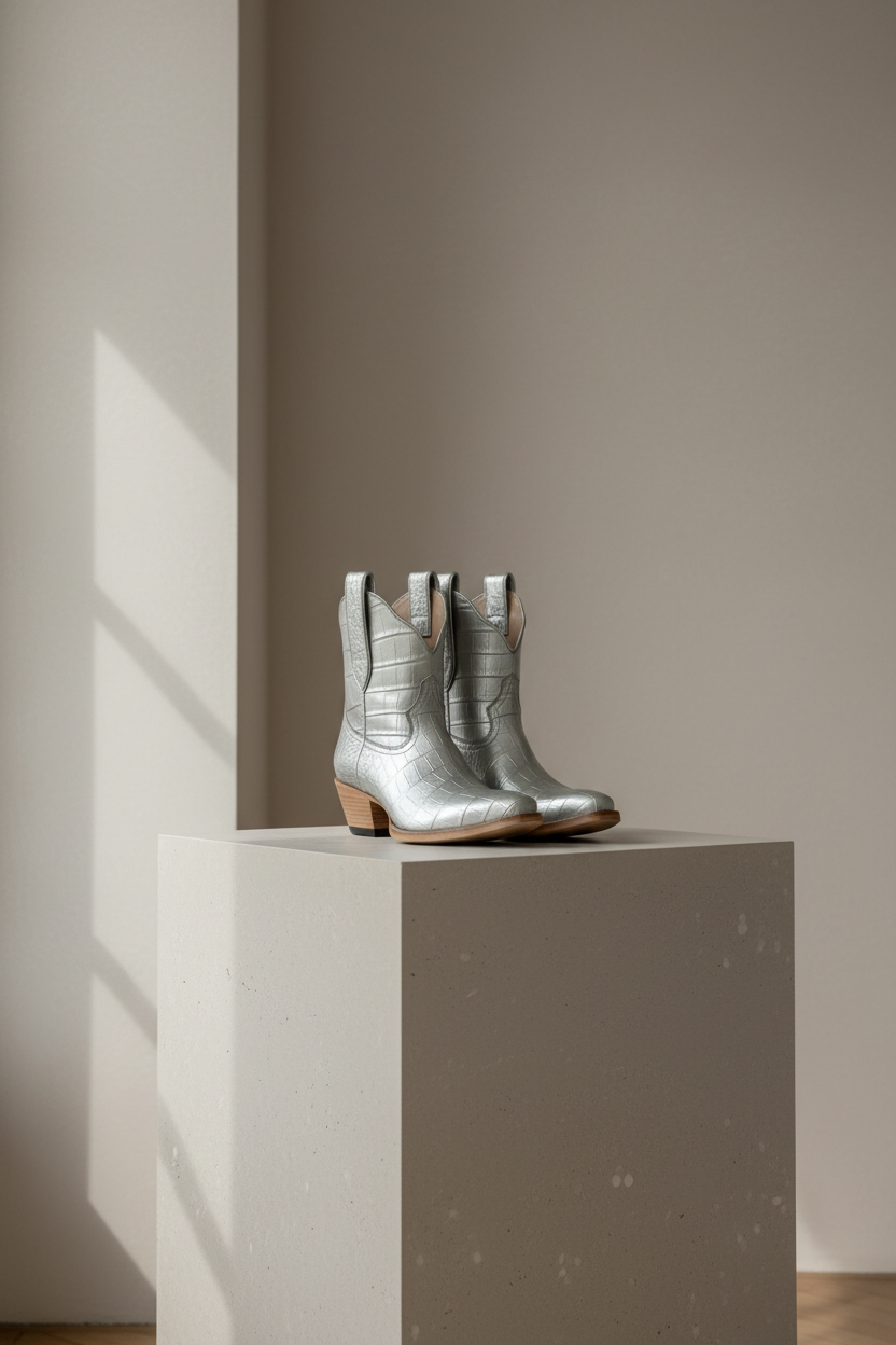 The Payton Boot — Silver Metallic Alligator — Atelier detail view 5, hand-lasted premium calfskin