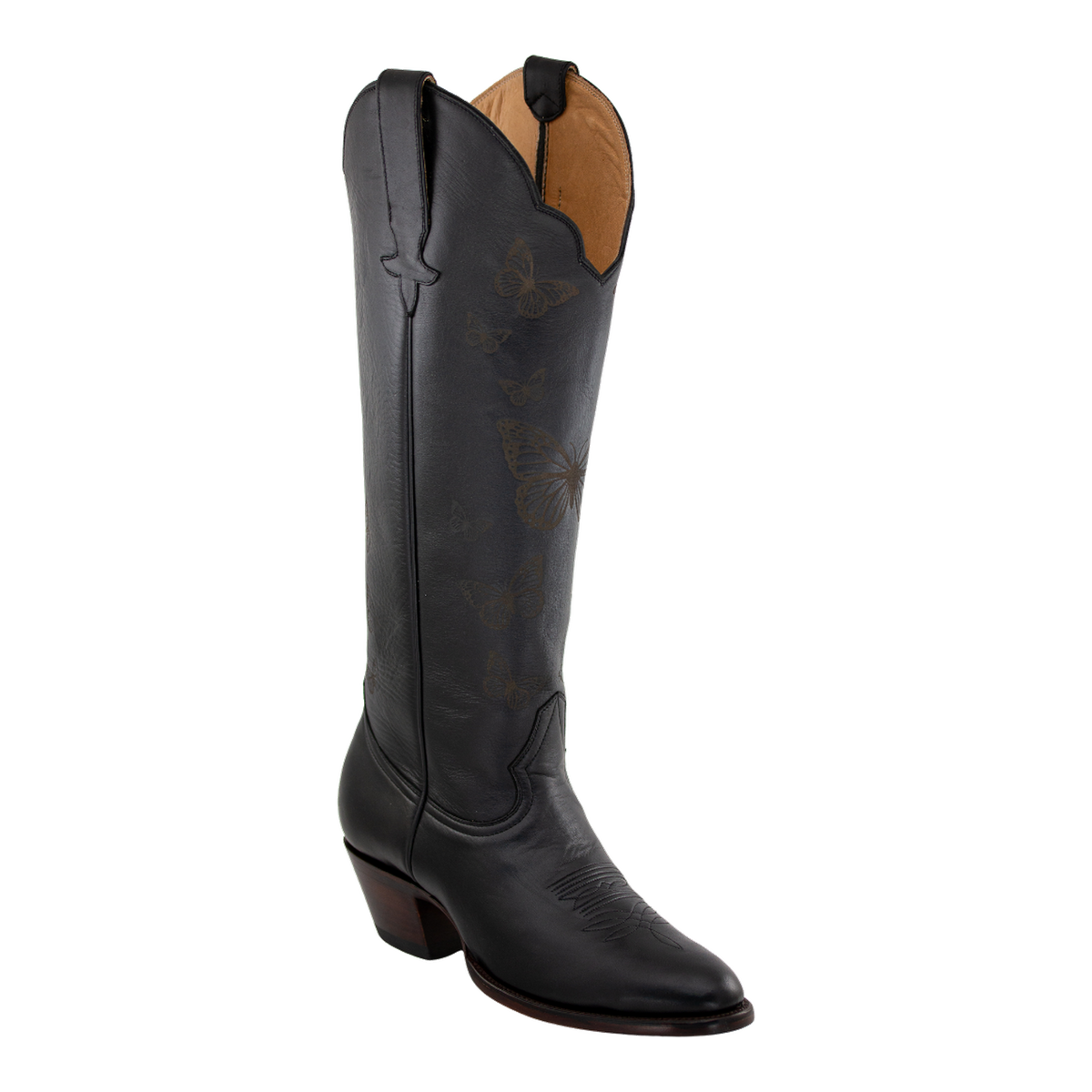 Black Butterfly boot, front three-quarter studio view on a transparent background.