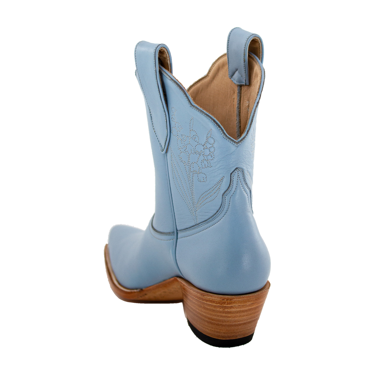 Powder Blue Lily of the Valley boot, rear view on a transparent background.