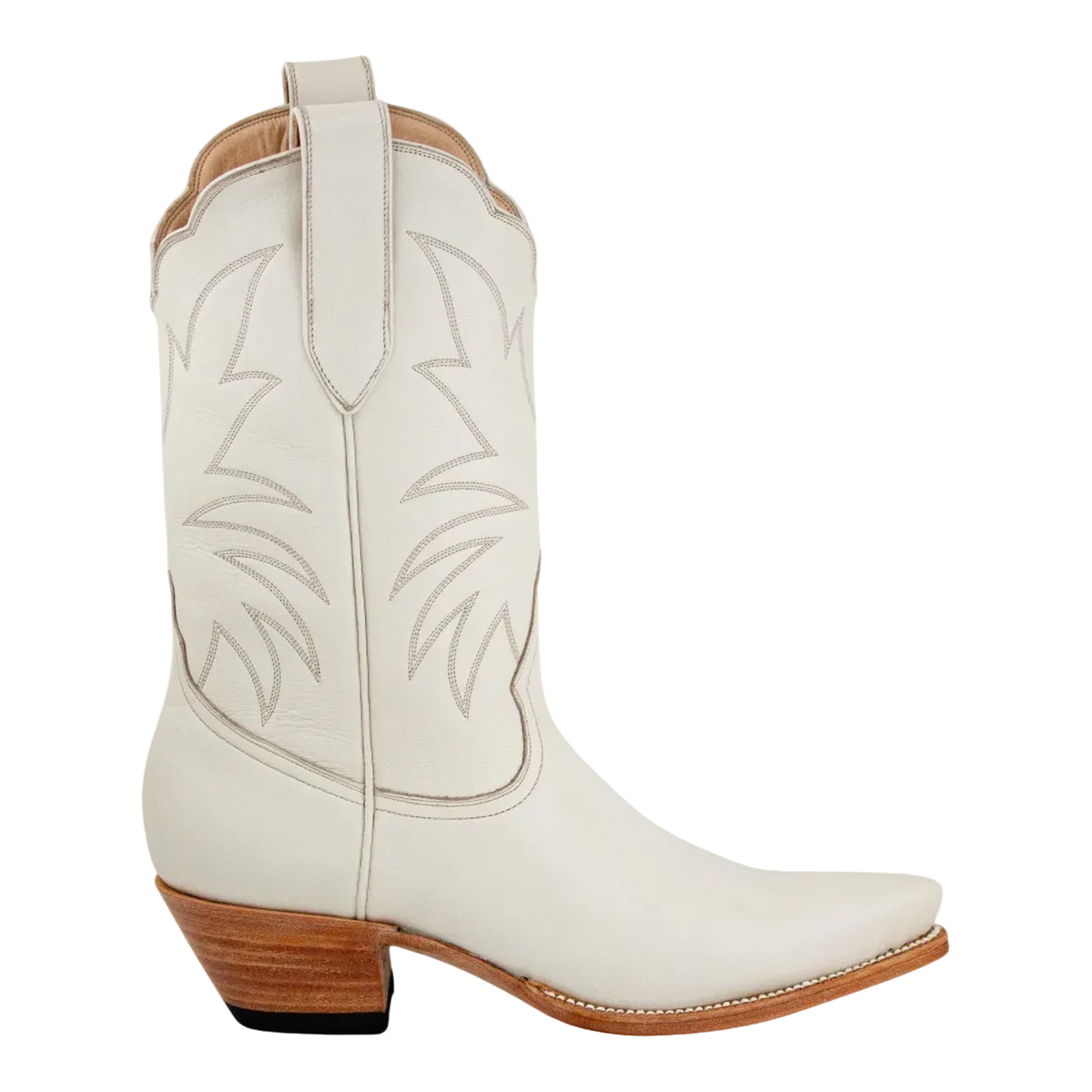 Bone Marjorie Midi boot with botanical outline stitching, side view