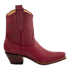 Side view of the maroon Mariposa boot with butterfly details.