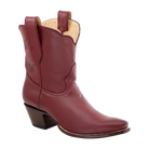 Three-quarter front view of the maroon Mariposa boot.