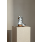 The Payton Boot — Silver Metallic — Detail view of premium calfskin texture and tonal stitching