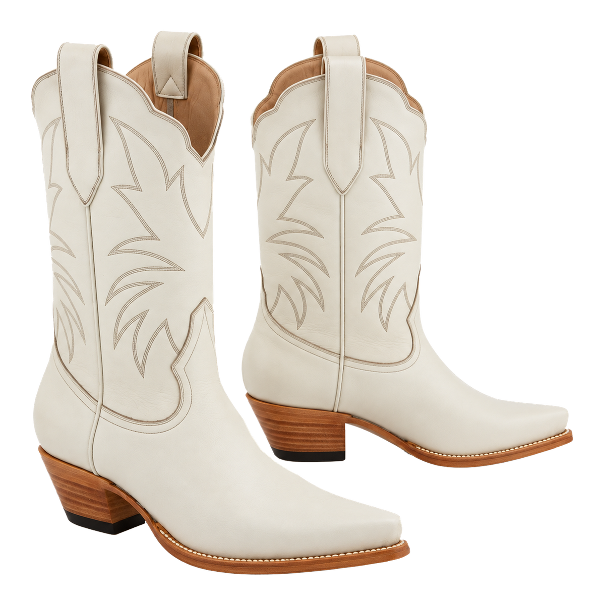 Bone Marjorie boots, paired view on a transparent background.