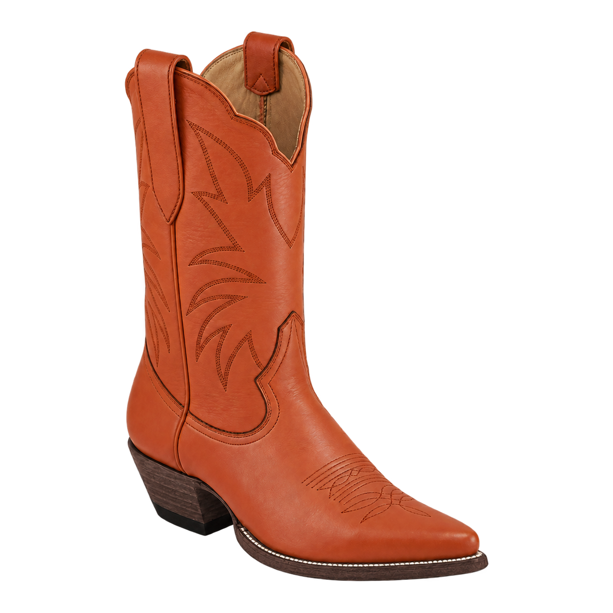 Taylor Midi Boot in Chestnut, three-quarter product render with espresso heel and sole edge