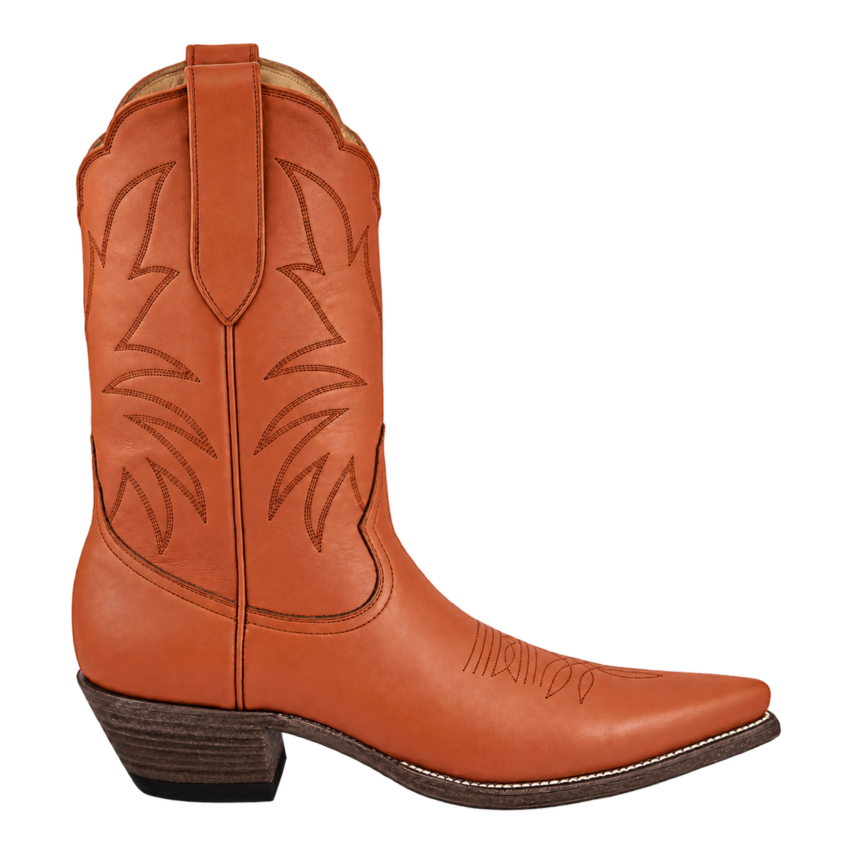 Taylor Midi Boot in Chestnut, side-view product render with espresso heel and sole edge