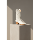The Taylor Midi Boot — Heritage Palette — Side profile showing architectural silhouette and stacked leather heel