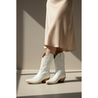 The Taylor Midi Boot — Heritage Palette — Detail view of premium calfskin texture and tonal stitching