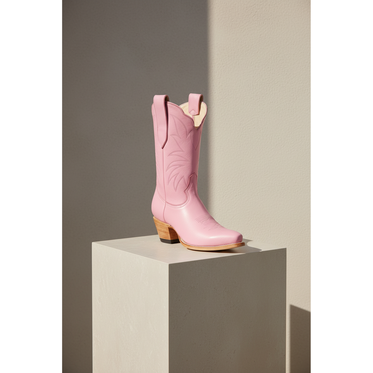 The Taylor Midi Boot — Spring Palette — Side profile showing architectural silhouette and stacked leather heel