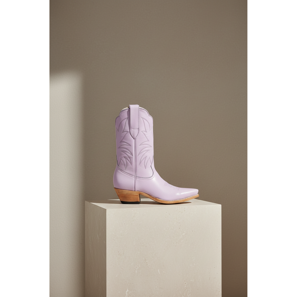 The Taylor Midi Boot — Spring Palette — Detail view of premium calfskin texture and tonal stitching