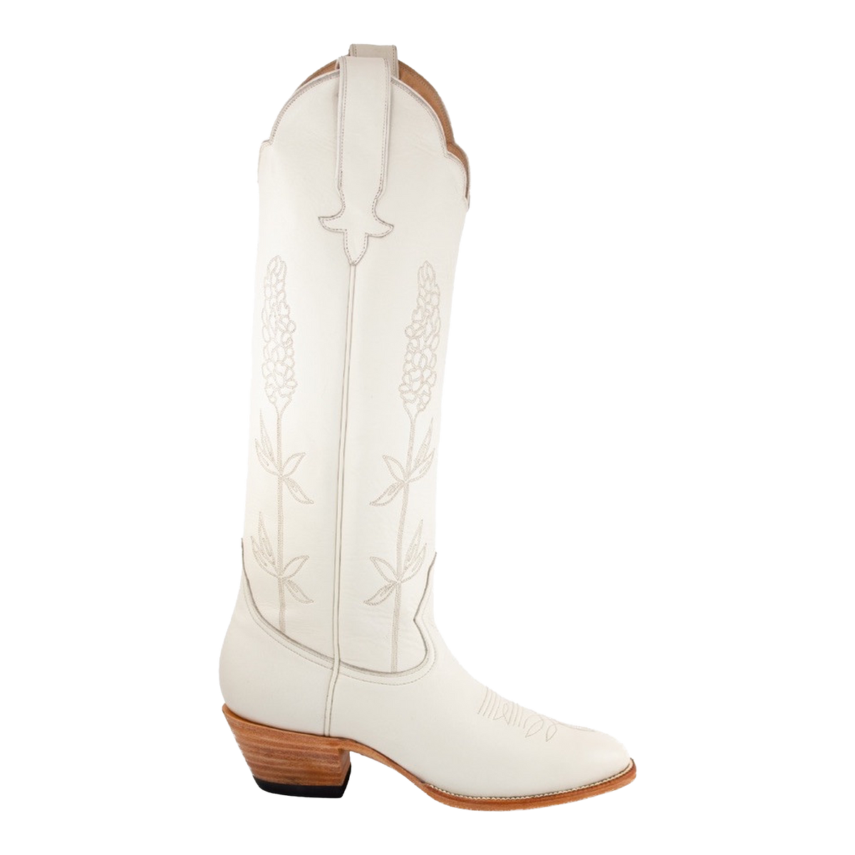 Bone Bluebonnet tall western boot, 90-degree side profile view.
