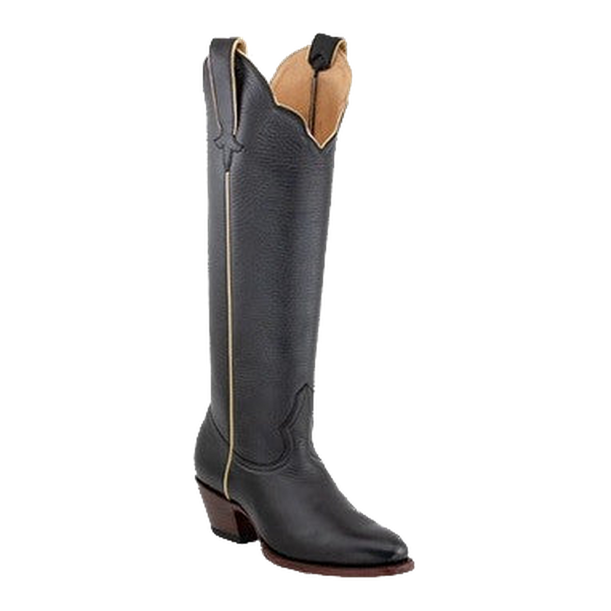 McCall boot in Black and Gold, original front three-quarter product photograph with plain shaft and gold piping.