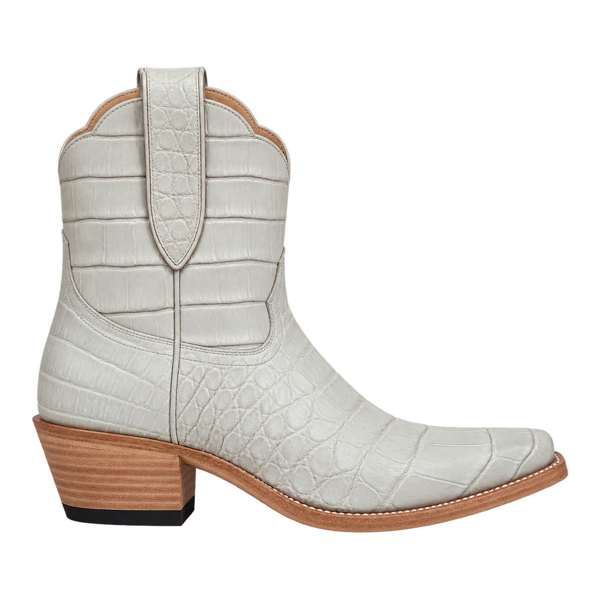 The Payton Boot in Putty Alligator, 90-degree side-profile studio rendering.