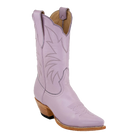 Heirloom Field Taylor Midi boot in Lavender, original three-quarter studio photograph showing western stitching, toe and stacked leather heel.
