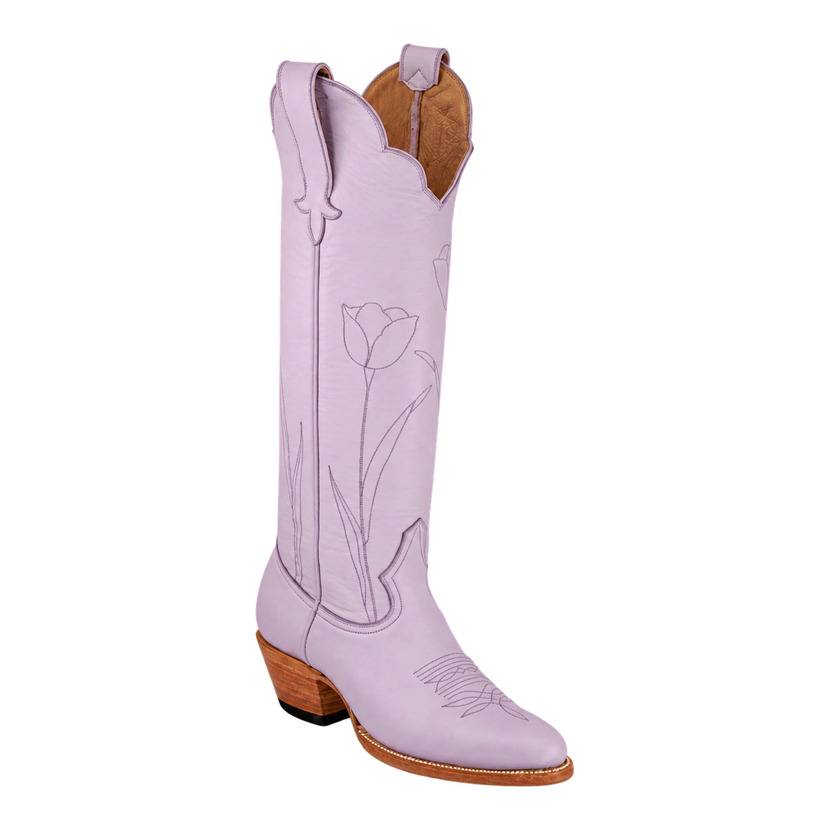 Tulip Lavender boot, 45-degree view. Owner-approved color render.