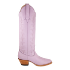 Lavender Vine boot, side view with vine embroidery and a stacked heel.