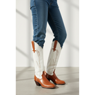 Chestnut and Bone Wheat boots worn with blue jeans