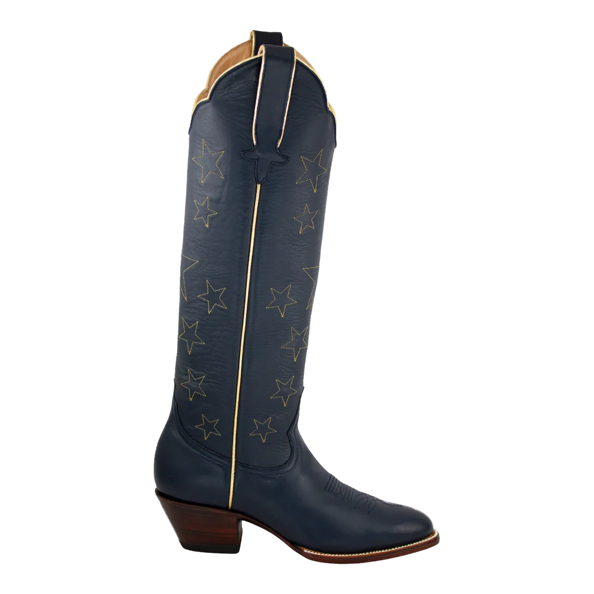 Navy and Gold Star boot, original side photograph on a uniform white background